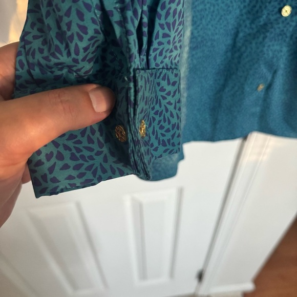 Jaclyn Smith Women's XL Teal Blue Button Down Shirt Blouse 3/4 Roll-Tab Sleeve - Picture 5 of 10